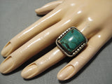 Huge Men's Vintage Native American Navajo Squared Apache Turquoise Sterling Silver Ring Old-Nativo Arts
