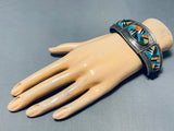 One Of Most Unique Ever Vintage Native American Navajo Turquoise Inlay Sterling Silver Bracelet-Nativo Arts