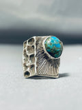 Precise Detail Vintage Native American Navajo Pilot Mountain Turquoise Sterling Silver Ring-Nativo Arts