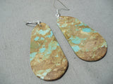 Some Of Biggest Best Native American #8 Turquoise Slab Sterling Silver Earrings-Nativo Arts