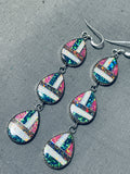 Striking Native American Navajo Synthetic Opal Sterling Silver Earrings-Nativo Arts