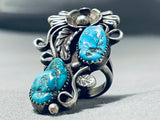 Striking Vintage Native American Navajo Morenci Turquoise Sterling Silver Ring-Nativo Arts