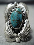 Quadruple Leaf Vintage Native American Navajo Basalt Turquoise Sterling Silver Ring Old-Nativo Arts