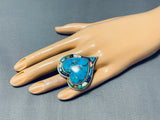 Freddy Platero Wow Huge Vintage Native American Navajo Heart Turquoise Sterling Silver Ring-Nativo Arts
