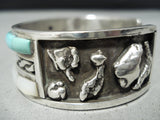 Native American Heavy Vintage Navajo Turquoise Pearl Sterling Silver Bracelet-Nativo Arts