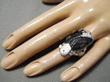 One Of Best Hand Carved Vintage Zuni Native American Eagle Sterling Silver Ring-Nativo Arts
