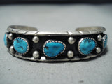 Impressive Vintage Native American Navajo Turquoise Sterling Silver Bracelet Old-Nativo Arts