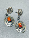 Incredible Vintage Native American Navajo Coarl Sterling Silver Earrings-Nativo Arts