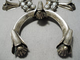 Very Rare Vintage Native American Navajo Hogan Sterling Silver Squash Blossom Necklace Old-Nativo Arts