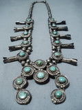 Early Vintage Native American Navajo Royston Turquoise Sterling Silver Squash Blossom Necklace-Nativo Arts