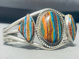 Very Rare Vintage Native American Navajo Rainbow Calsilica Sterling Silver Bracelet-Nativo Arts