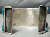Huge Heavy Unique Vintage Native American Navajo Turquoise Inlay Sterling Silver Bracelet Old-Nativo Arts