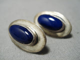 Magnificent Vintage Navajo Lapis Sterling Silver Native American Earrings Old-Nativo Arts