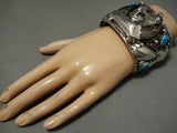 Superior Elaine Sam Vintage Native American Navajo Sterling Silver Bear Coral Bracelet-Nativo Arts
