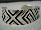 Impressive Vintage Native American Navajo Deep Carved Rivers Sterling Silver Bracelet-Nativo Arts
