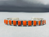 Marvelous Native American Navajo Coral Sterling Silver Bracelet Signed G. James-Nativo Arts