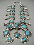 Xxl Huge Vintage Native American Navajo Bisbee Turquoise Sterling Silver Squash Blossom Necklace-Nativo Arts