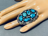 Tremendous Vintage Native American Navajo 6 Morenci Turquoise Sterling Silver Huge Ring-Nativo Arts