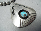 Important Vintage Native American Navajo Bisbee Turquoise Sterling Silver Shadowbox Necklace Old-Nativo Arts