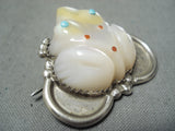 Fabulous Toad Native American Navajo Mother Of Pearl Sterling Silver Frog Pin-Nativo Arts