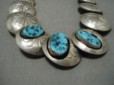 Exquisite Vintage Native American Navajo Turquoise Sterling Silver Bead Necklace Old-Nativo Arts