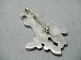 Detail Vintage Zuni Native American Eagle Turquoise Sterling Silver Pin Pendant-Nativo Arts