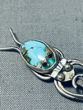 Unique Vintage Native American Navajo Royston Turquoise Sterling Silver Bug Pin-Nativo Arts