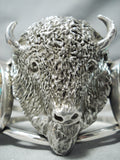 Native American Huge Heavy Buffalo Nativer American #8 Turquoise Sterling Silver Bracelet-Nativo Arts