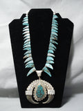Native American Gigantic Spiderweb Turquoise Shark Tooth Sterling Silver Necklace- Wow!-Nativo Arts