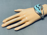 Signed Vintage Native American Navajo Turquoise Brownbear Sterling Silver Bracelet-Nativo Arts