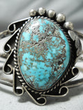 Important Vintage Native American Navajo Morenci Turquoise Sterling Silver Bracelet Old-Nativo Arts
