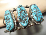 Incredible Vintage Native American Navajo Old Kingman Turquoise Sterling Silver Bracelet Old-Nativo Arts