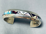 Superb Vintage Native American Zuni Inlay Turquoise Coral Jet Sterling Silver Bracelet-Nativo Arts