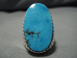 Rare Vintage Native American Navajo Blue Diamond Turquoise Sterling Silver Ring Old-Nativo Arts