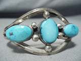 Stunning Vintage Native American Navajo Old Kingman Turquoise Sterling Silver Bracelet-Nativo Arts