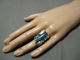 Fabulous Vintage Native American Navajo Pilot Mountain Turquoise Sterling Silver Swirl Ring-Nativo Arts