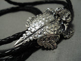 Symbolic Marvelous Native American Navajo Ben Yazzie Horned Toad Sterling Silver Bolo Tie-Nativo Arts