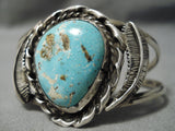 Rare High Grade Easter Blue Turquoise Vintage Native American Navajo Sterling Silver Bracelet-Nativo Arts