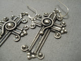 One Of The Most Detailed Native American Navajo Sterling Silver Cross Earrings!-Nativo Arts