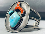 Huge Vintage Native American Navajo Turquoise Branch Coral Sterling Silver Bracelet-Nativo Arts