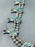 Exquisite Vintage Native American Zuni Sleeping Beauty Turquoise Sterling Silver Squash Blossom-Nativo Arts