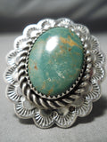 Huge Native American Green Turquoise Sterling Silver Stamped Ring-Nativo Arts