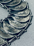 Native American Very Rare Silver Coin Turquoise Inlay Sterling Silver Link Bracelet-Nativo Arts