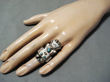 Fascinating Vintage Native American Navajo Turquoise Sterling Silver Kachina Ring Old-Nativo Arts