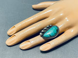 Tremendous Vintage Native American Navajo Green Kingman Turquoise Sterling Silver Ring-Nativo Arts