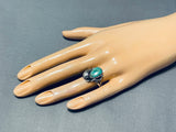 Amazing Earlier Hand Carved Vintage Native American Navajo Green Turquoise Sterling Silver Ring-Nativo Arts