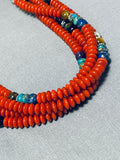 Authentic Singer Native American Navajo Coral Turquoise Sterling Silver Necklace-Nativo Arts