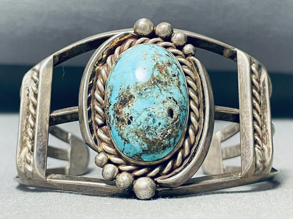 Rare Turquoise Mine Vintage Native American Navajo Sterling Silver Bracelet Cuff-Nativo Arts