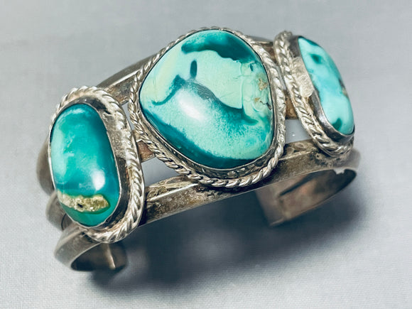 Very Rare Aquastone Vintage Native American Navajo Sterling Silver Bracelet Cuff-Nativo Arts