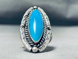 Dazzling Vintage Native American Navajo Blue Gem Turquoise Sterling Silver Ring-Nativo Arts